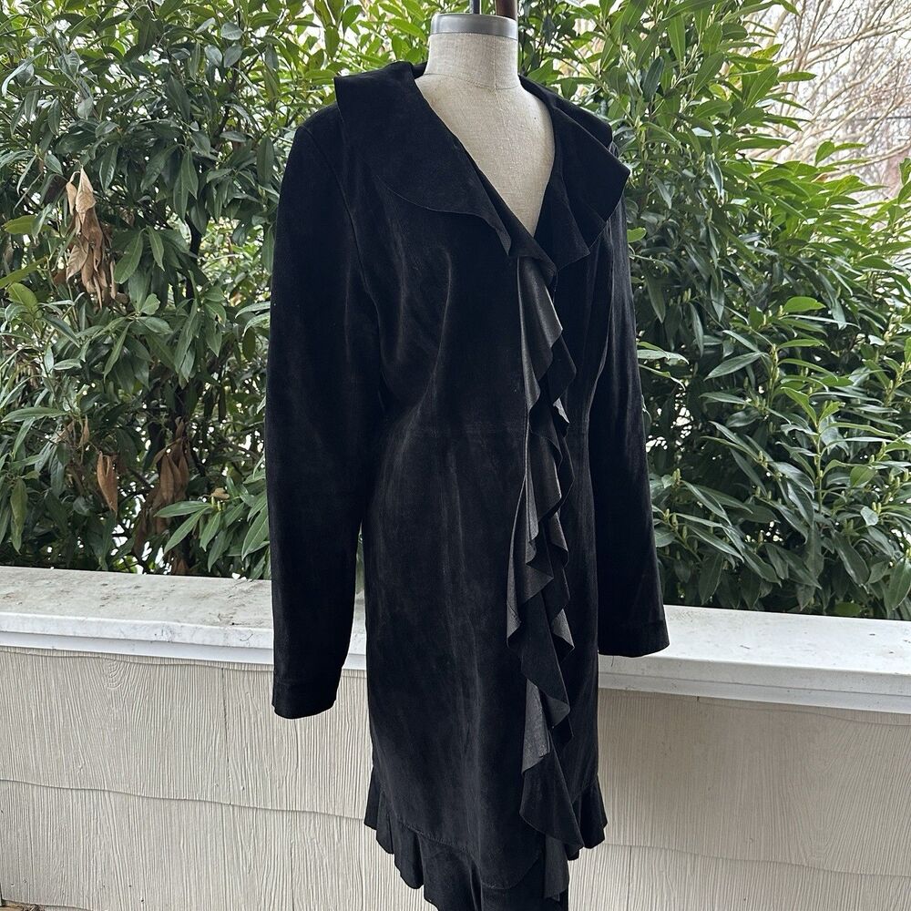 Scully Western Black Suede Whimsygoth Boho Coat Size L Leather Ruffle